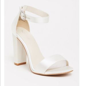 White Satin Heels with Stoned Buckle